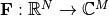 \mathbf{F}:\mathbb{R}^{N}\to\mathbb{C}^{M}